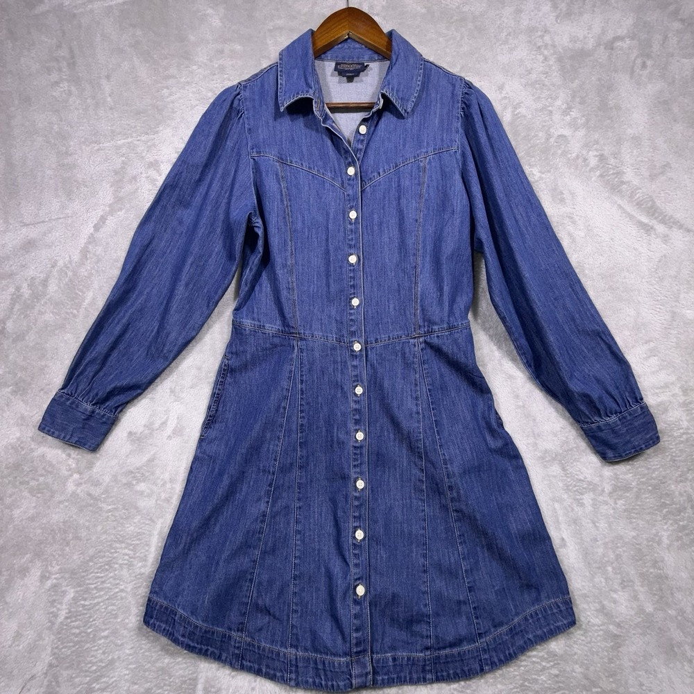 Pendleton Button Front Chambray Denim Blue Western Dress Womens Size Medium